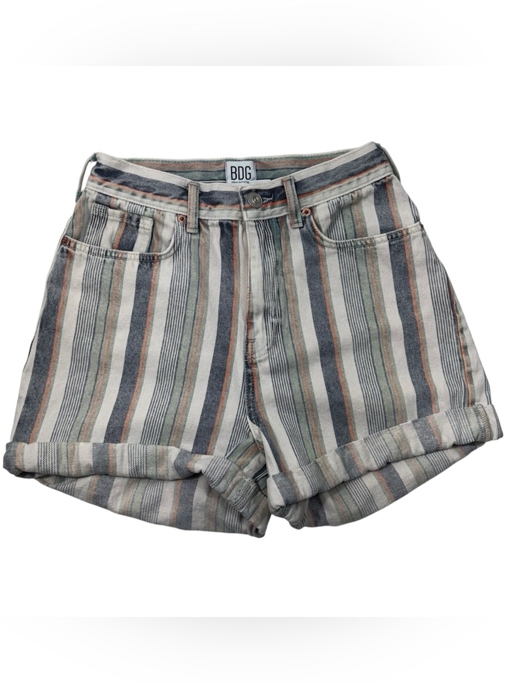 BDG Urban Outfitters High Rise Mom Short Striped Colorful Jean Shorts 90s Retro